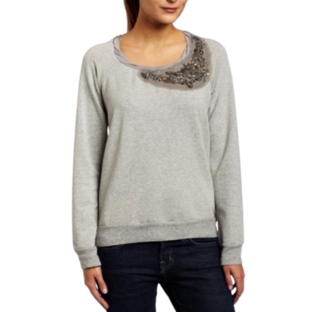 Lane Bryant Plus Gray Embellished Sweatshirt Top Raglan Sleeve 100% Cotton